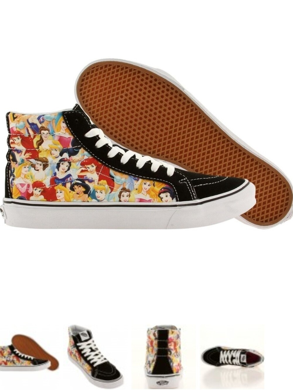 Vans Kids High-Top Sneakers in Black with Walt Disney Princess Print